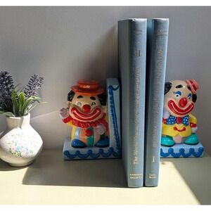 Vintage Ceramic Clown Bookends, Colorful Retro Circus Book Ends, Kitsch Clown